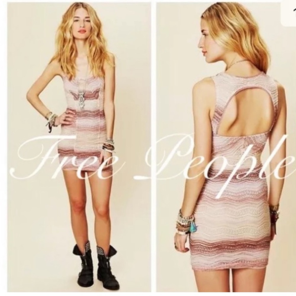 Free People All you Ever Wanted Bodycon Ombré Dresss. Sz 10 Boho Festival